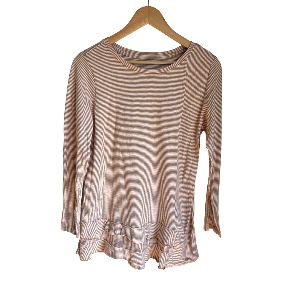 Soft‎ Surroundings Orange White Striped Pima Cotton Ruffle Hem Tunic Top Medium